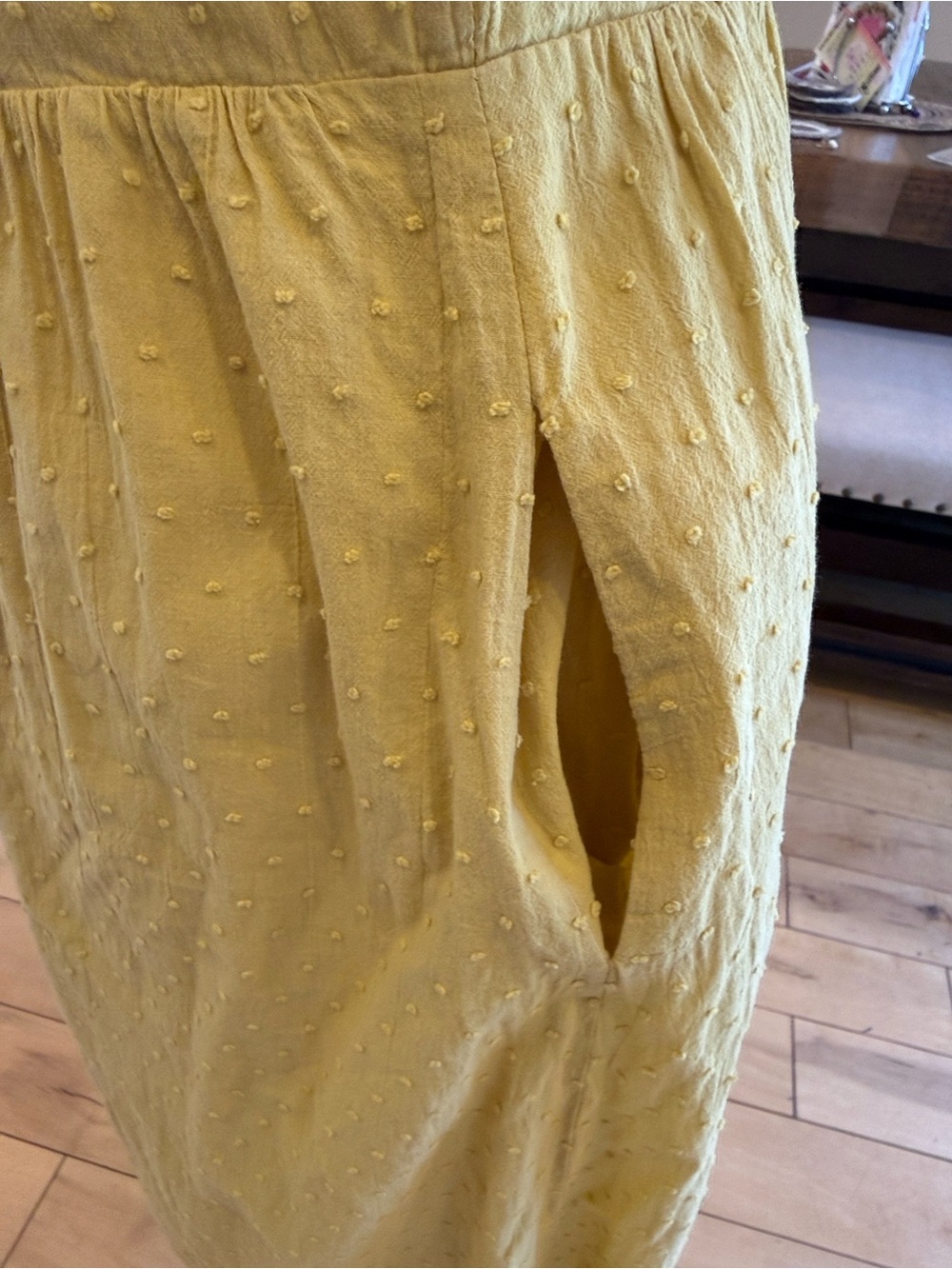 Modcloth Mustard Smocked Bodice midi dress. - Picture 6 of 7